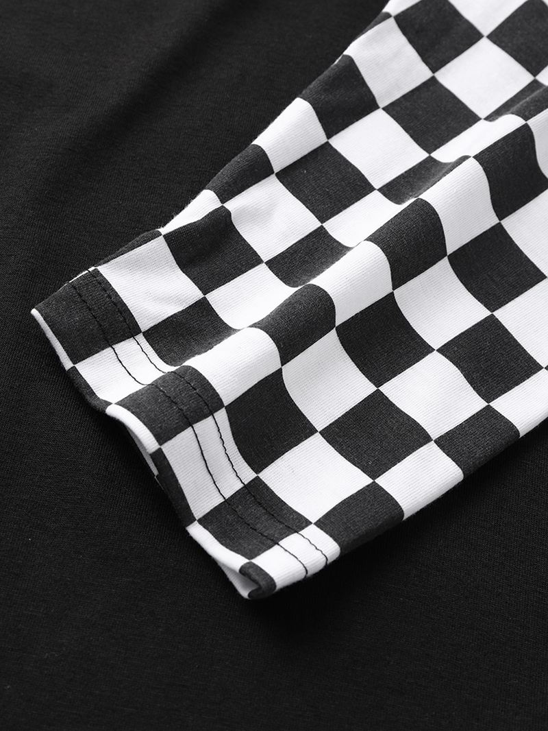 Langærmet Herre Skakternet False Two Patchwork T-shirt