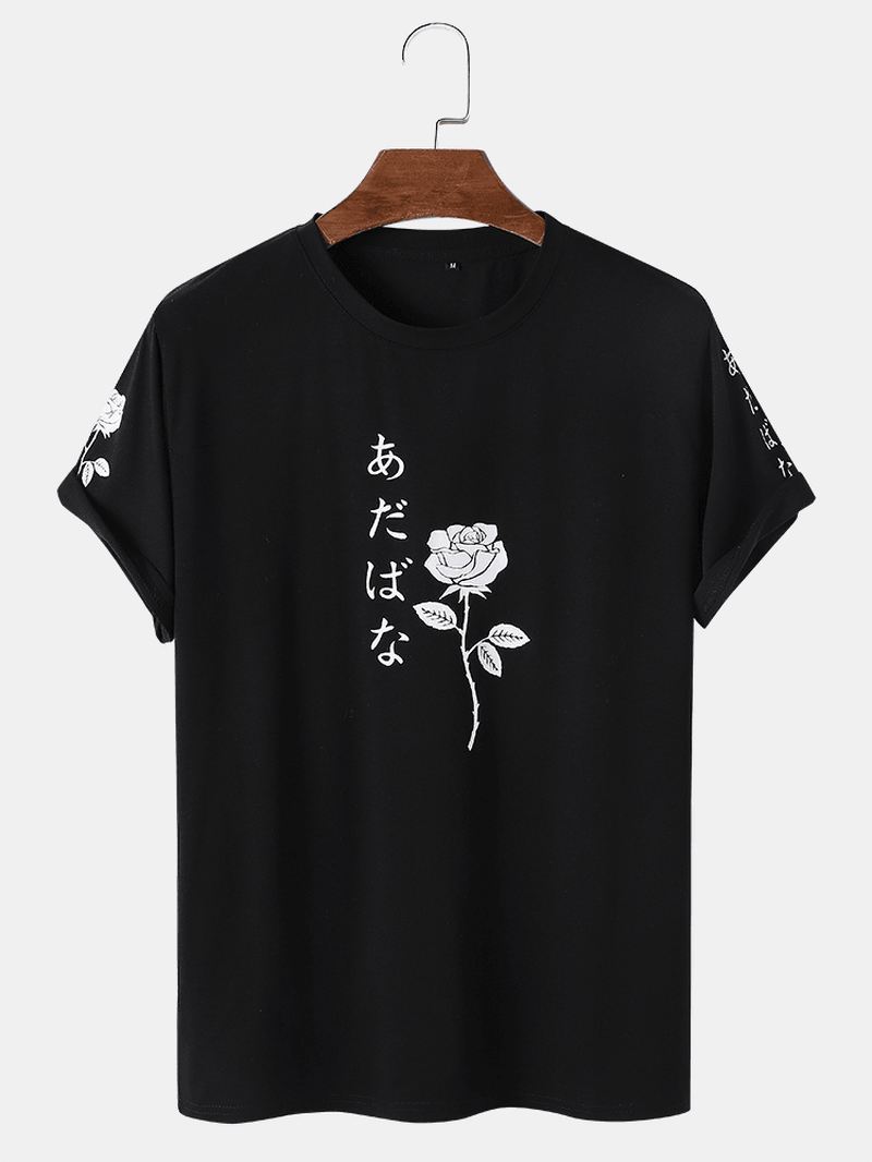 Mænd Japanske Figurer Og Kortærmede T-shirts Med Rosetryk