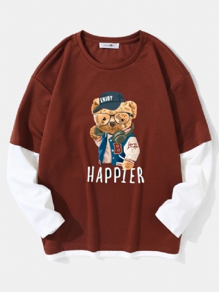 Mænd Teddy Bear Med Tryk Letter Fakes Two Drop Shoulder T-shirts