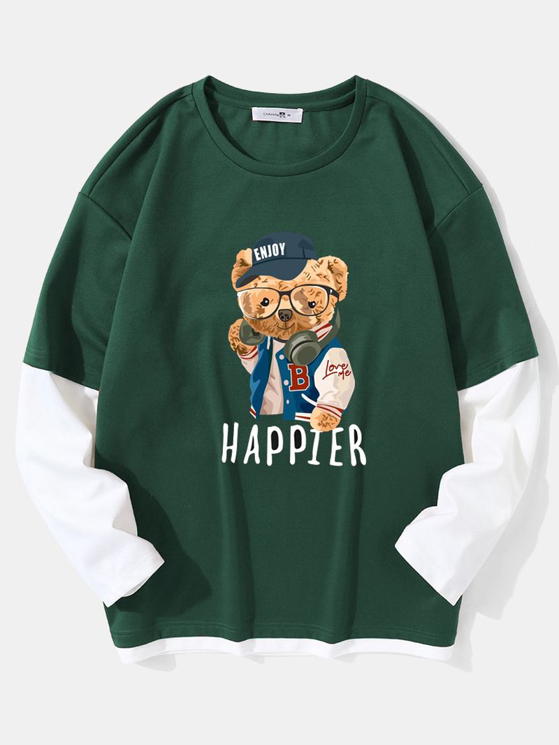 Mænd Teddy Bear Med Tryk Letter Fakes Two Drop Shoulder T-shirts