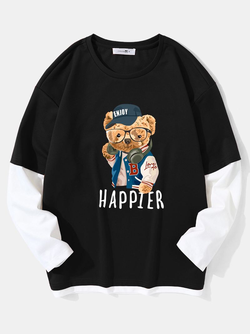 Mænd Teddy Bear Med Tryk Letter Fakes Two Drop Shoulder T-shirts