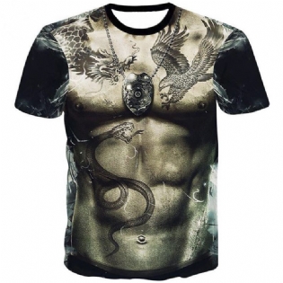 Mode Dragon Snake Tattoo Kortærmet T-shirt Kortærmet