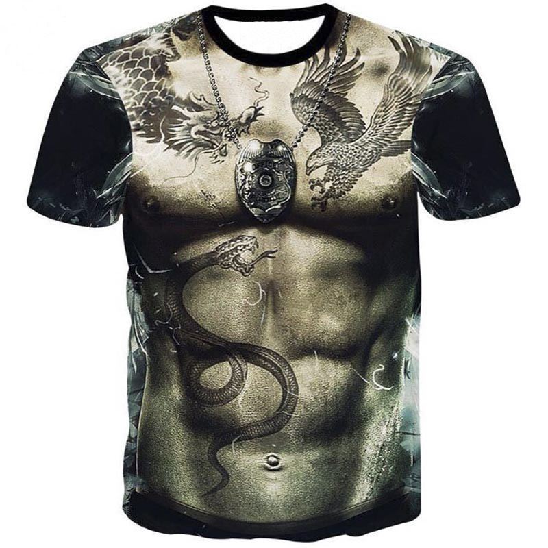 Mode Dragon Snake Tattoo Kortærmet T-shirt Kortærmet