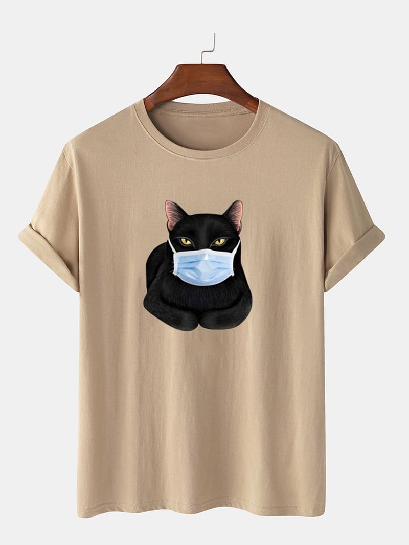 Mode Tegneserie Kat Maske Udskrivning Kortærmede O-hals T-shirts