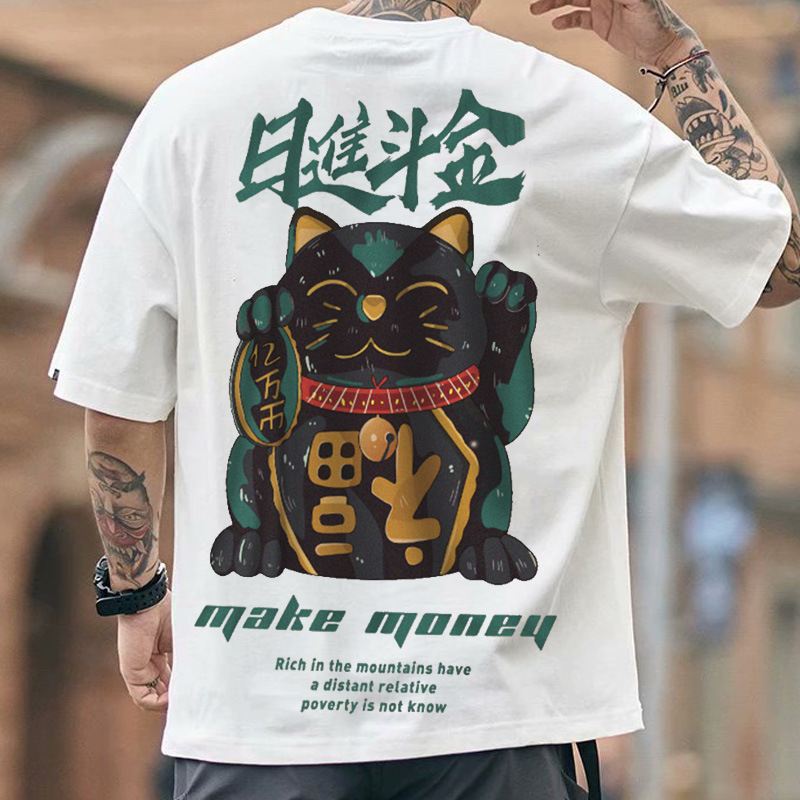 National Tide Chinese Style Rijindou Jinchao Brand T-shirt Loose Trend Large Size Halværmede Sommer Harajuku Style Kortærmede Fempunktsærmer