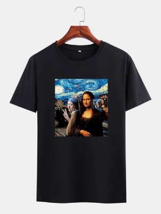 Sjove Kuso Til Mænd Mona Lisa Og Van Gogh Oil Med Tryk Licens Designer Kortærmede T-shirts