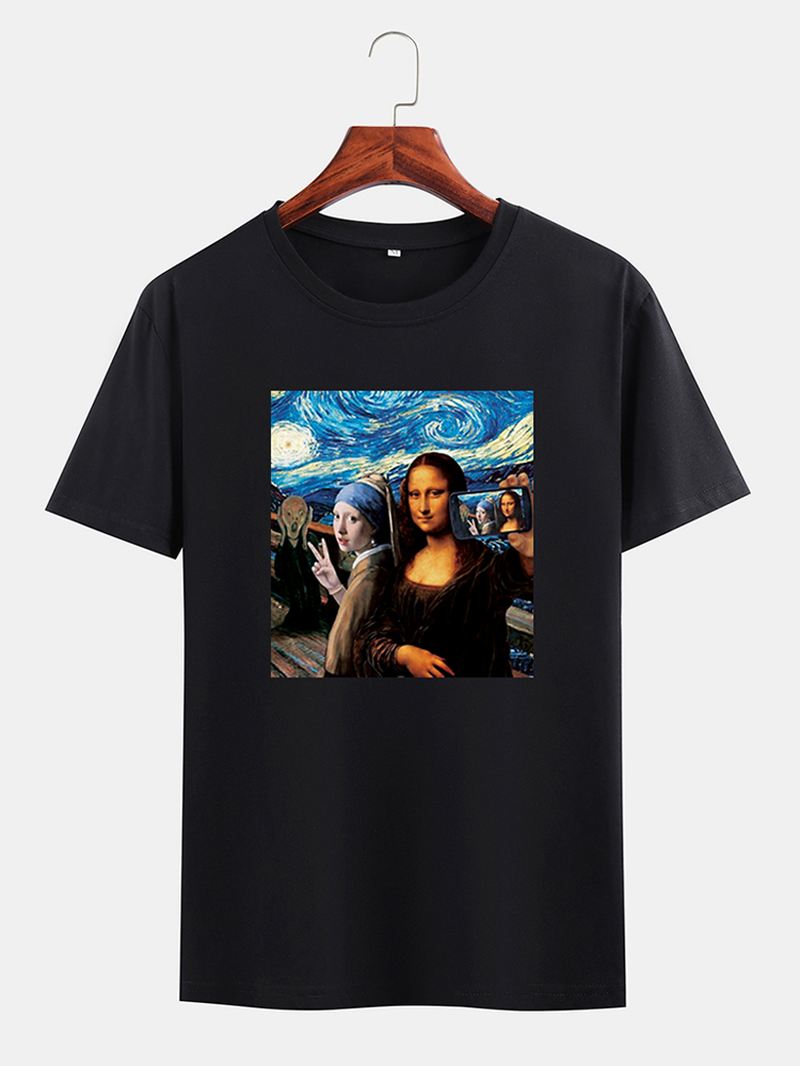 Sjove Kuso Til Mænd Mona Lisa Og Van Gogh Oil Med Tryk Licens Designer Kortærmede T-shirts