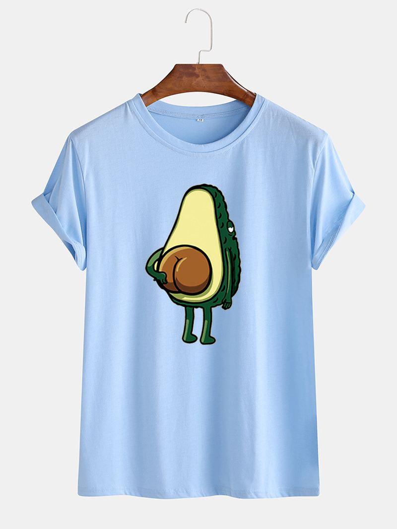 Sjove Tegneserie-avocado-printede Mænd Til Mænd Afslappede Kortærmede T-shirts Med O-hals