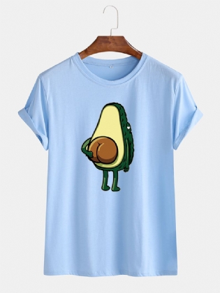 Sjove Tegneserie-avocado-printede Mænd Til Mænd Afslappede Kortærmede T-shirts Med O-hals