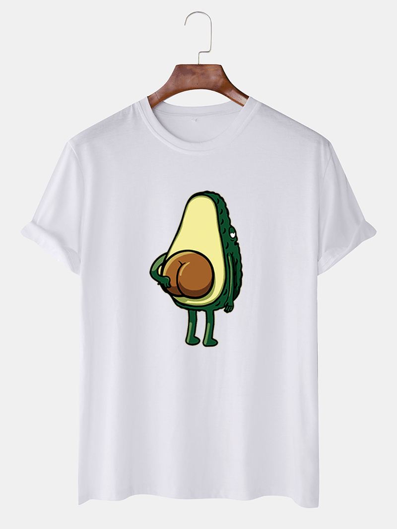 Sjove Tegneserie-avocado-printede Mænd Til Mænd Afslappede Kortærmede T-shirts Med O-hals