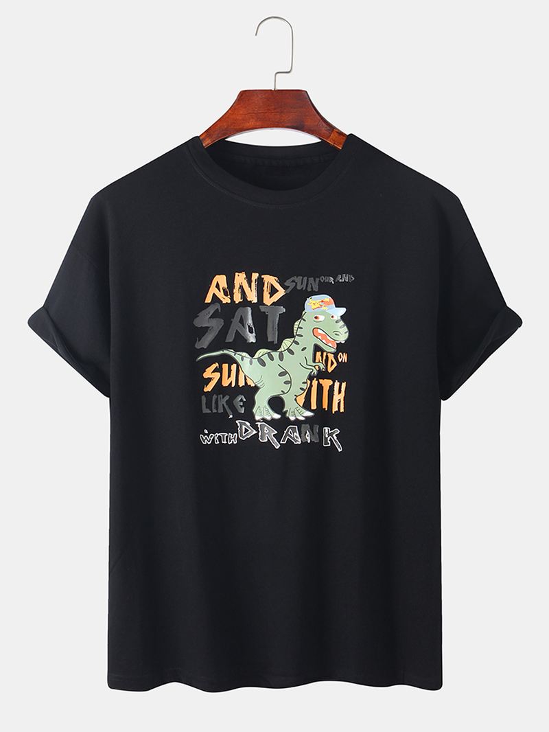 Sjove Tegneserie Dinosaur Letter Med Tryk Kortærmede Løse T-shirts Til Mænd