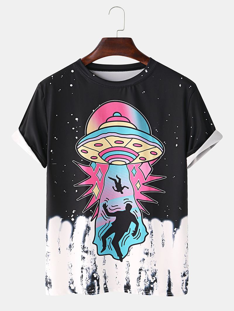 Sjove Tegneserie Ufo-print Åndbare Kortærmede T-shirts Til Mænd