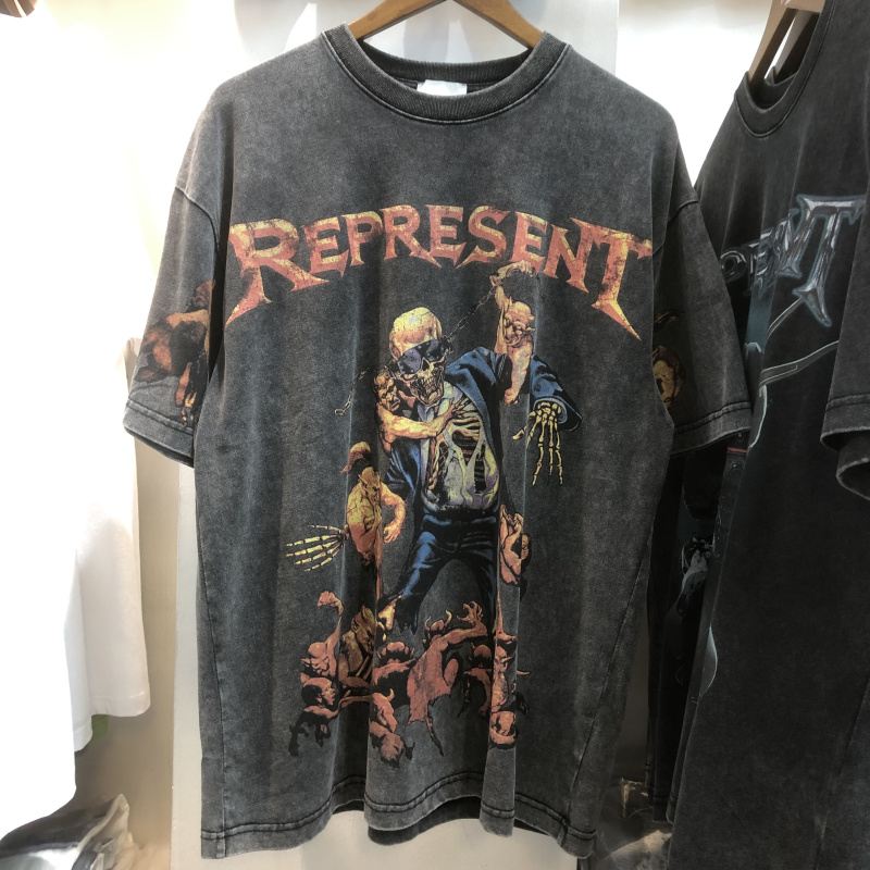 Skull Med Tryk Vasket Distressed Hip Hop Løs Kortærmet T-shirt Til Mænd