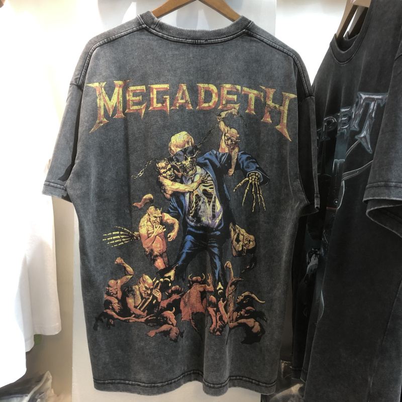 Skull Med Tryk Vasket Distressed Hip Hop Løs Kortærmet T-shirt Til Mænd