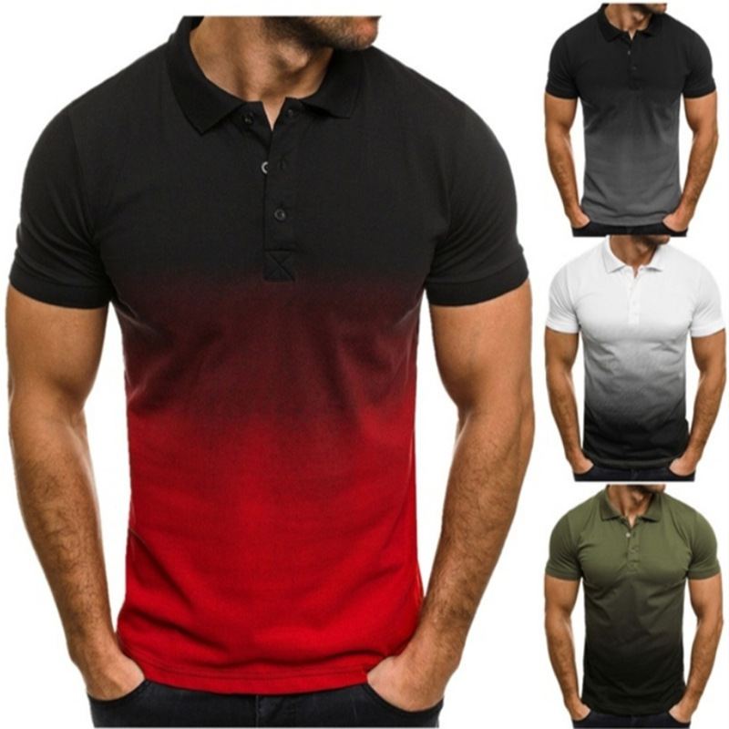 Slim-fit Gradient Med Tryk Kortærmet Lapel Shirt Herre Polo Shirt