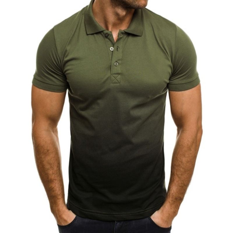 Slim-fit Gradient Med Tryk Kortærmet Lapel Shirt Herre Polo Shirt