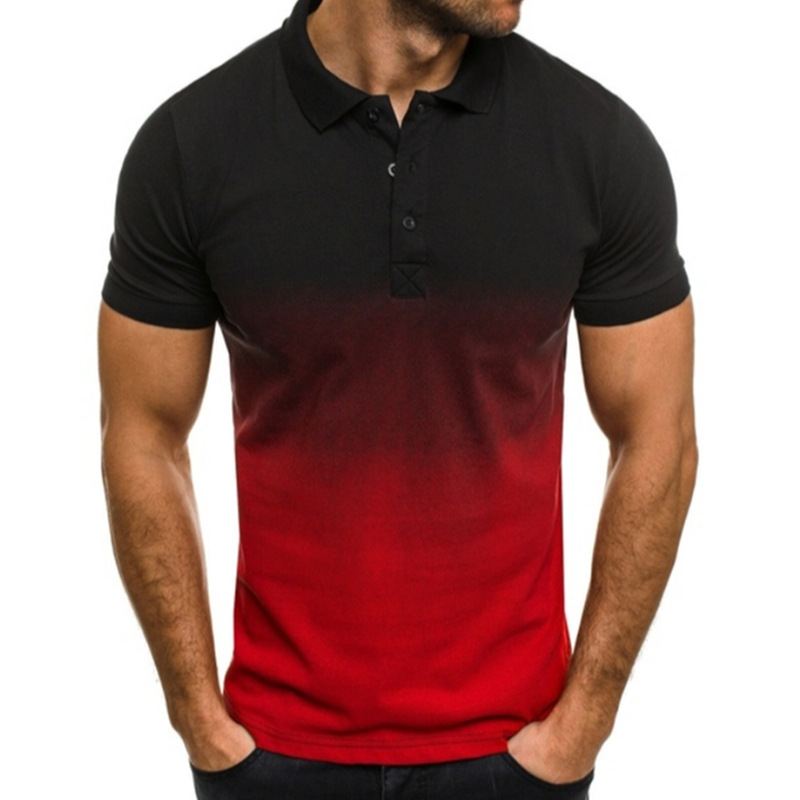 Slim-fit Gradient Med Tryk Kortærmet Lapel Shirt Herre Polo Shirt