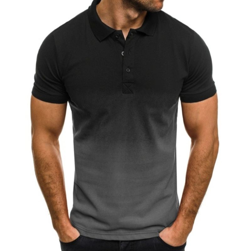 Slim-fit Gradient Med Tryk Kortærmet Lapel Shirt Herre Polo Shirt