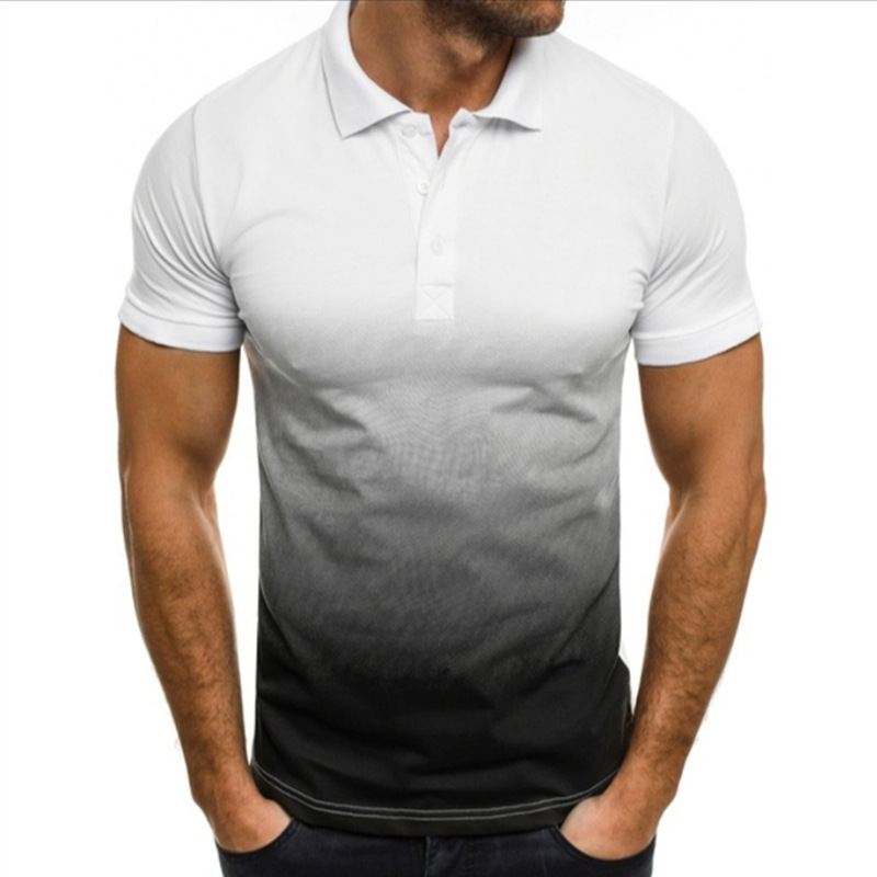 Slim-fit Gradient Med Tryk Kortærmet Lapel Shirt Herre Polo Shirt