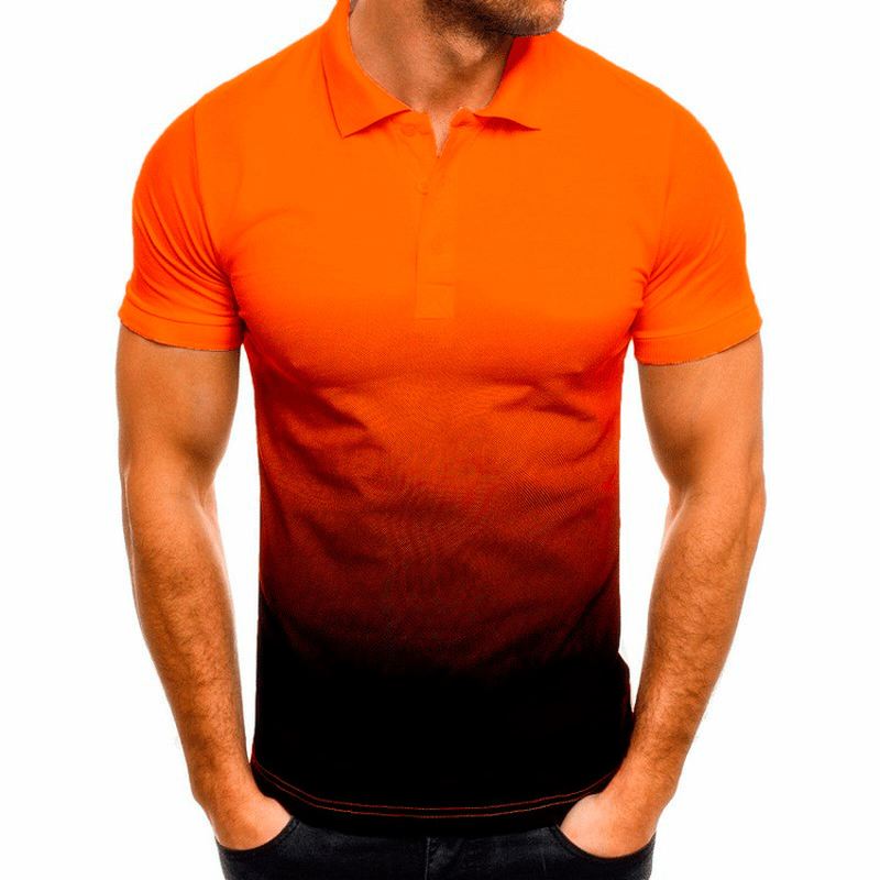 Slim-fit Gradient Med Tryk Kortærmet Lapel Shirt Herre Polo Shirt