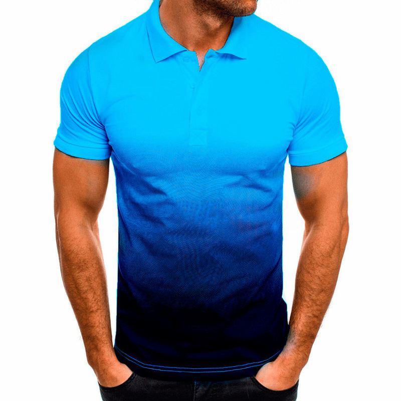 Slim-fit Gradient Med Tryk Kortærmet Lapel Shirt Herre Polo Shirt