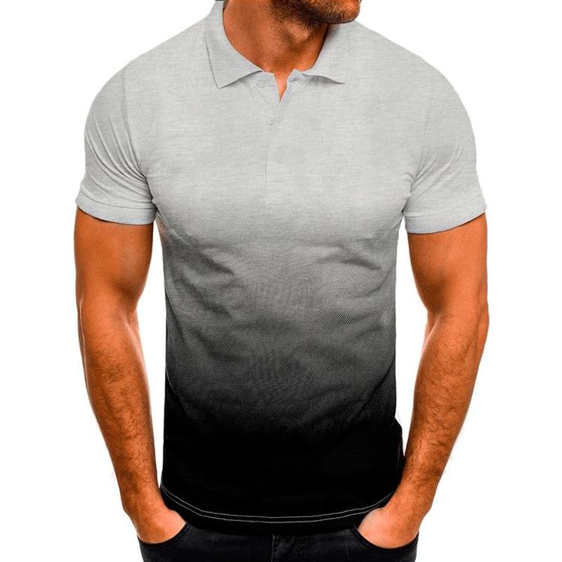 Slim-fit Gradient Med Tryk Kortærmet Lapel Shirt Herre Polo Shirt