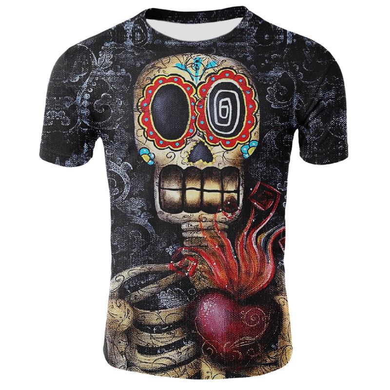 Smoking Skull 3d Digital Med Tryk T-shirt