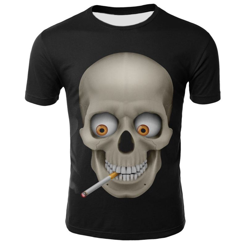 Smoking Skull 3d Digital Med Tryk T-shirt