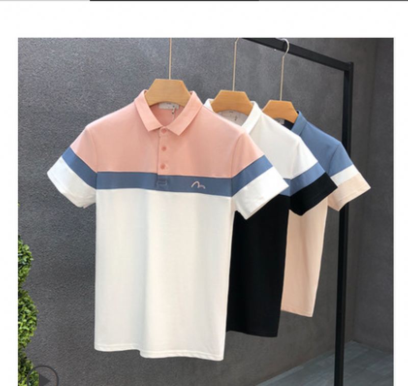 Sommer Mænds Slim Lapel Kontrastfarve High End T-shirt