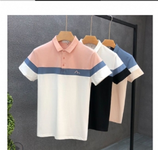 Sommer Mænds Slim Lapel Kontrastfarve High End T-shirt