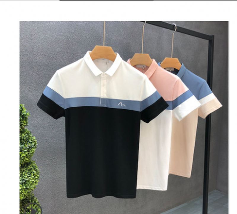 Sommer Mænds Slim Lapel Kontrastfarve High End T-shirt