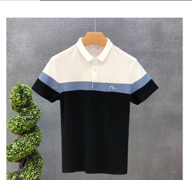 Sommer Mænds Slim Lapel Kontrastfarve High End T-shirt