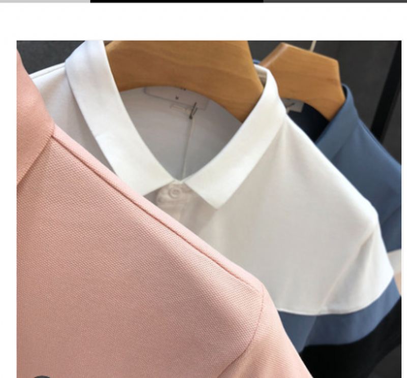 Sommer Mænds Slim Lapel Kontrastfarve High End T-shirt