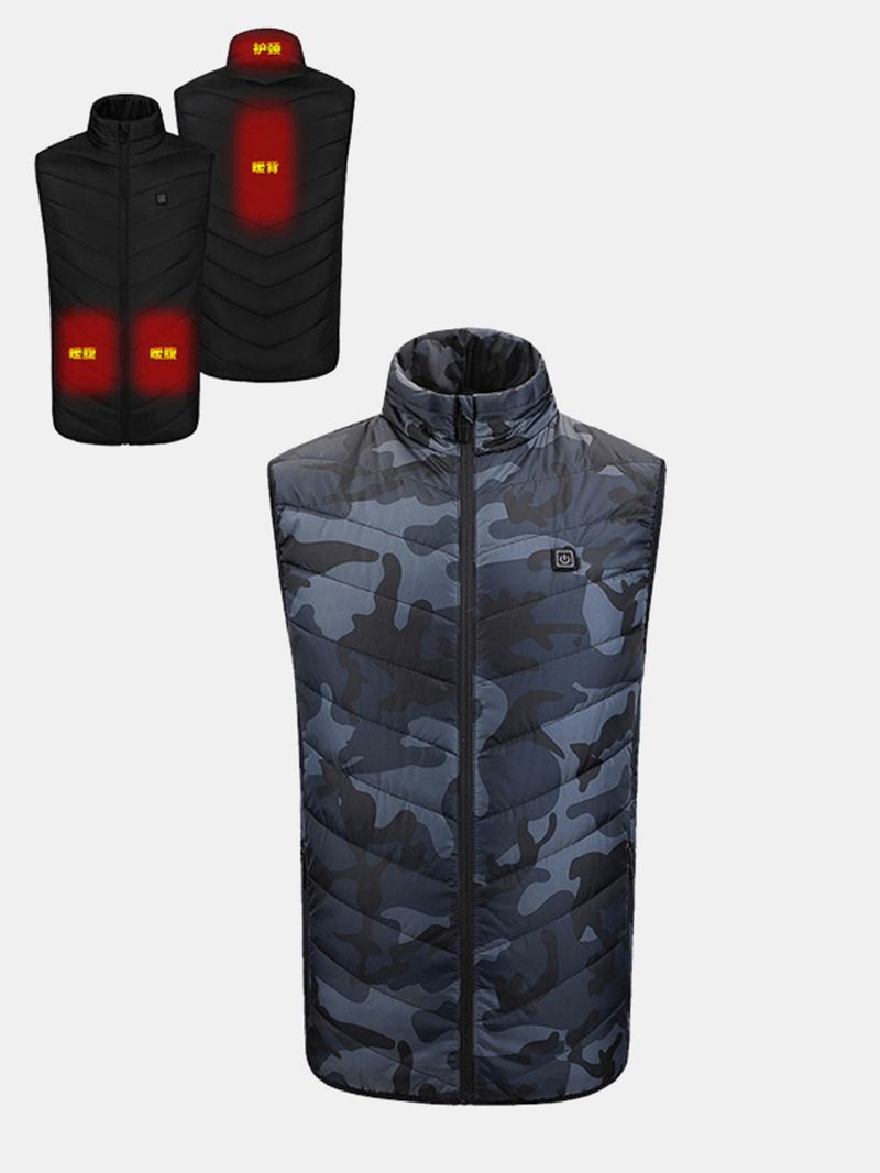 Herre Camouflage Vandtæt 4 Dele Smart Heating Usb Powered Gilet Veste