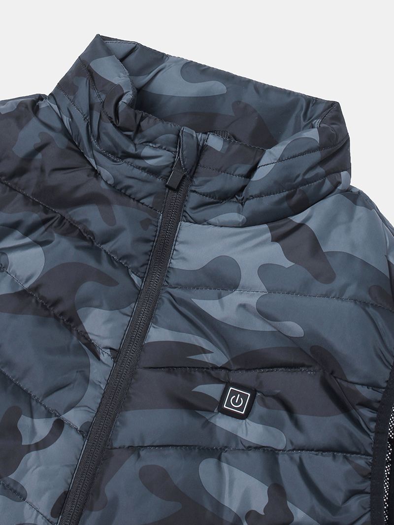 Herre Camouflage Vandtæt 4 Dele Smart Heating Usb Powered Gilet Veste