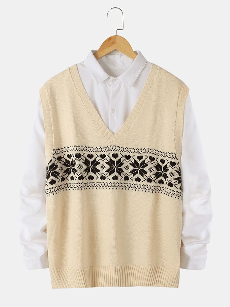 Herre Grafik V-hals Ærmeløs Strikket Sweater Veste