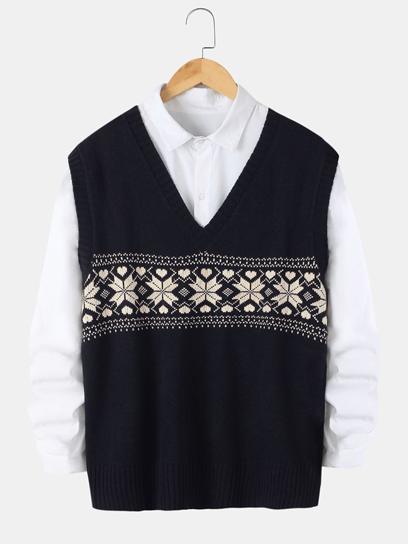 Herre Grafik V-hals Ærmeløs Strikket Sweater Veste