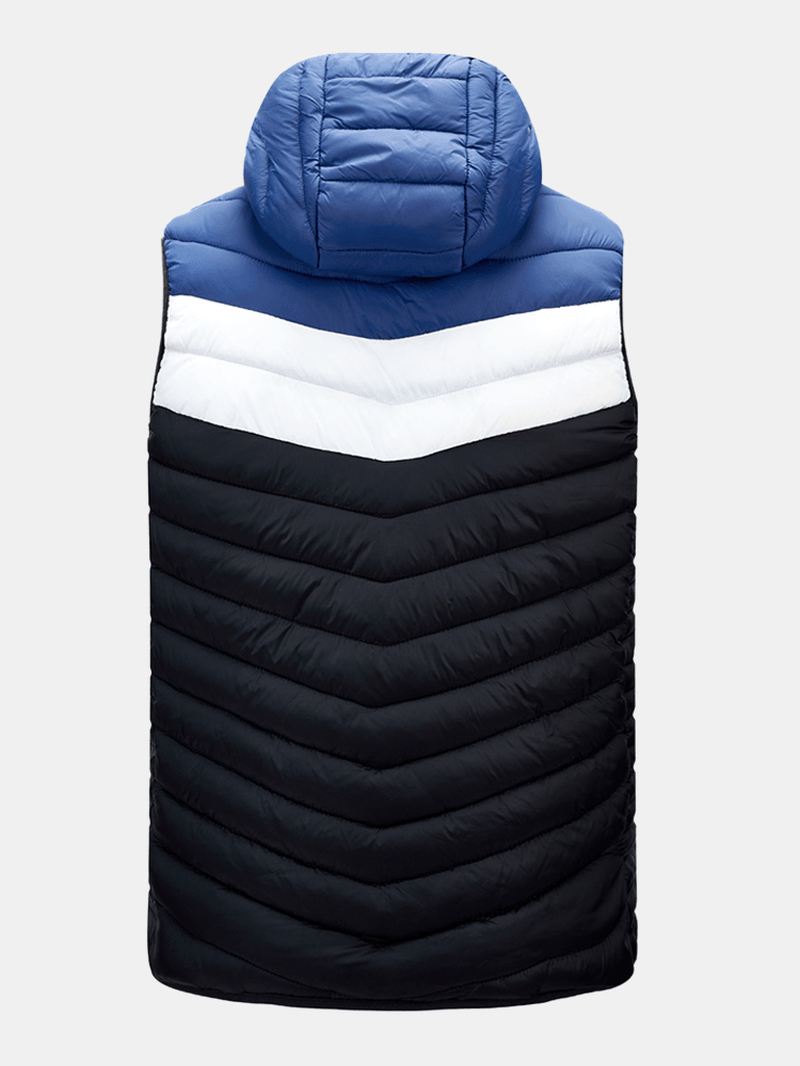 Herre Patchwork Ærmeløs Varm Lynlås Hætte Polstret Gilet Vest