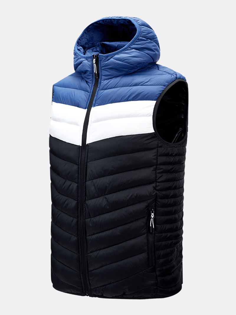 Herre Patchwork Ærmeløs Varm Lynlås Hætte Polstret Gilet Vest