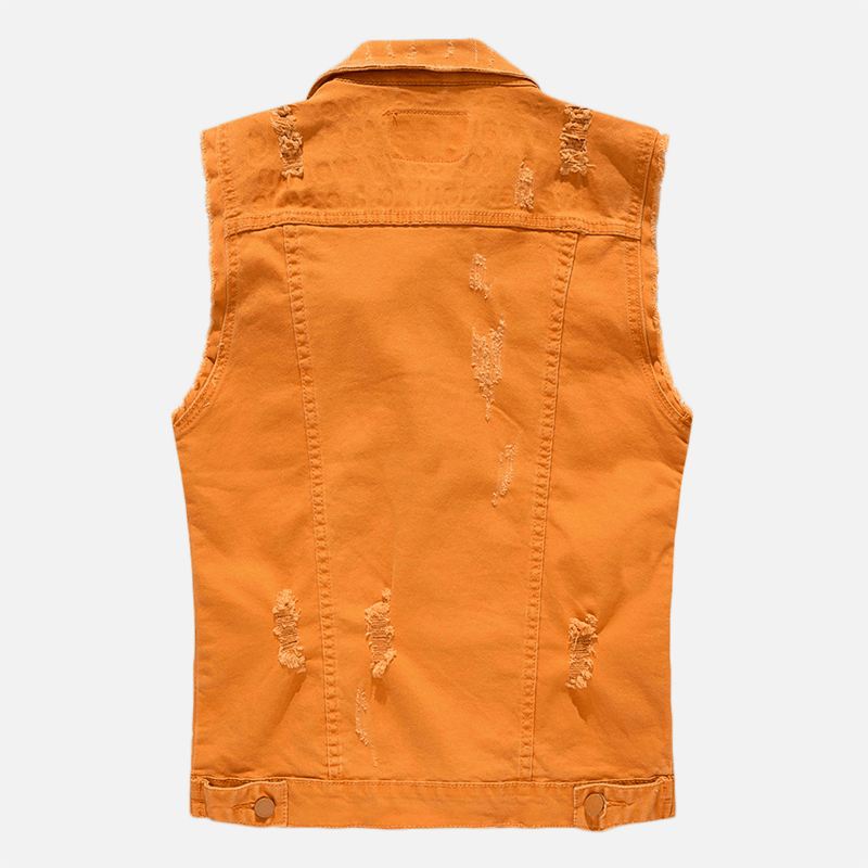 Herre Pocket Ripped Jean Vest Ærmeløs Denimjakke