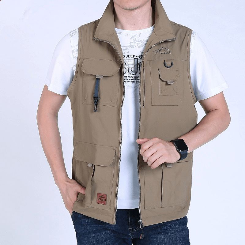 Herremode Multilommer Ensfarvet Loose Fit Casual Vest