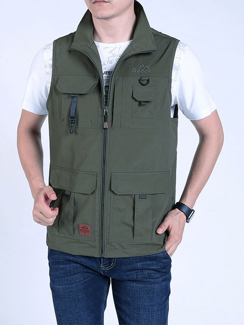 Herremode Multilommer Ensfarvet Loose Fit Casual Vest