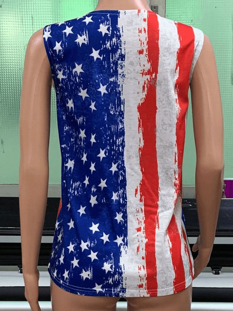 America Flag Med Tryk O-hals Ærmeløse Casual Tank Tops