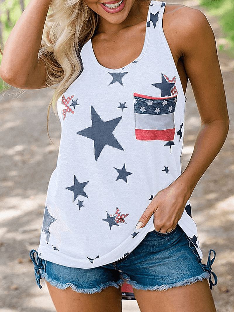 American Independence Day Flag Trykt Løse Kvinder Casual Tank Tops