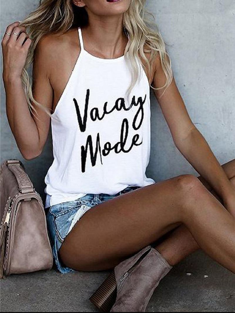 Brev Med Tryk Halter Løs Casual Tank Tops