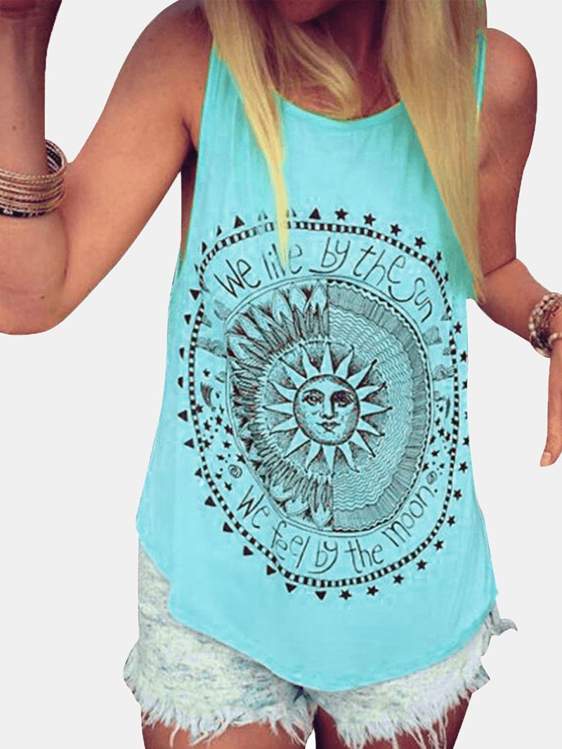 Disk Letter Med Tryk Rund Hals Løs Sommer Casual Tank Tops