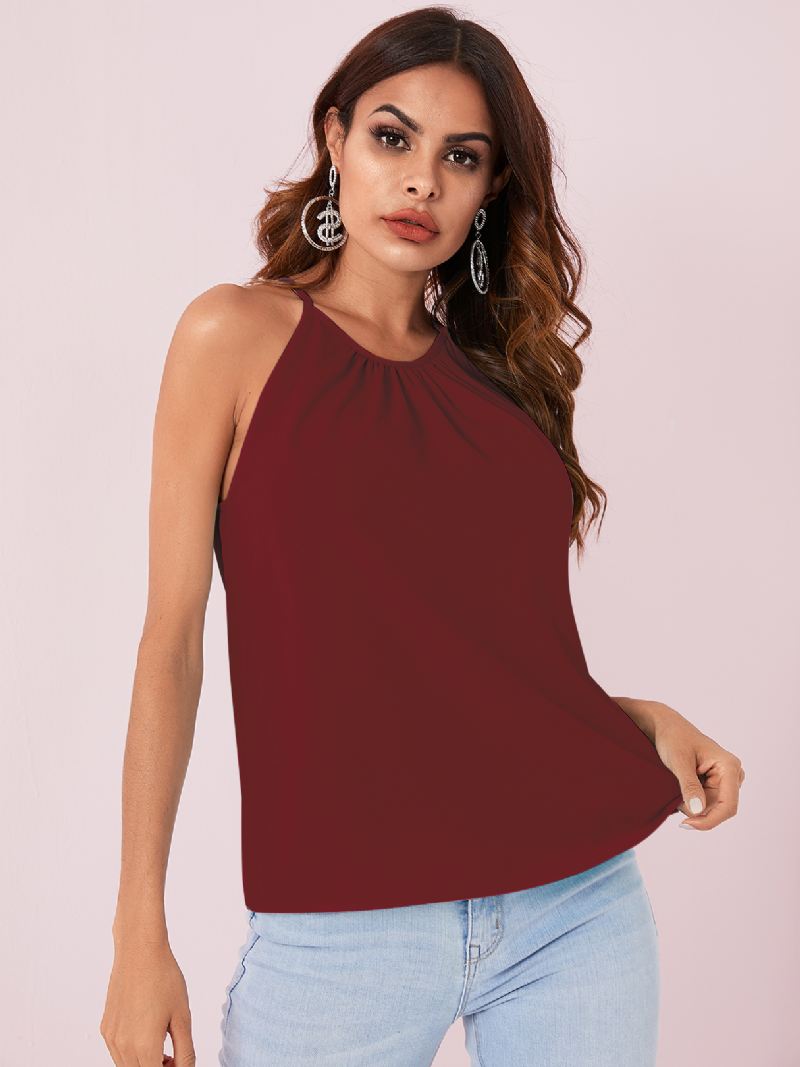 Ensfarvet Grimedesign Plisserede Ærmeløse Chiffon Tanktops