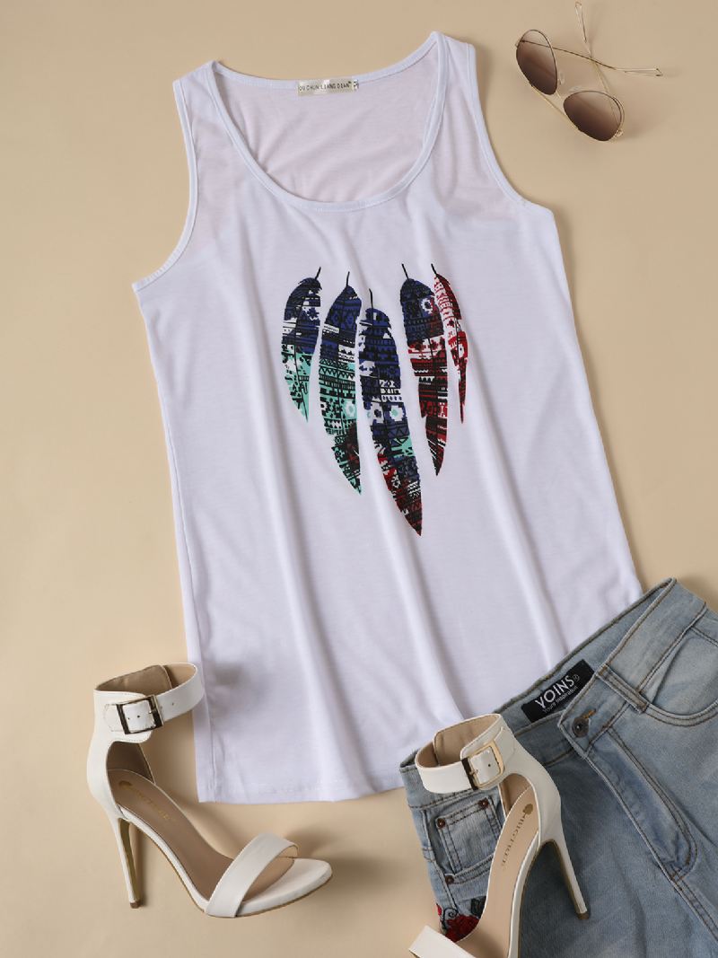 Feather Animal Med Tryk Rund Hals Ærmeløse Tanktops