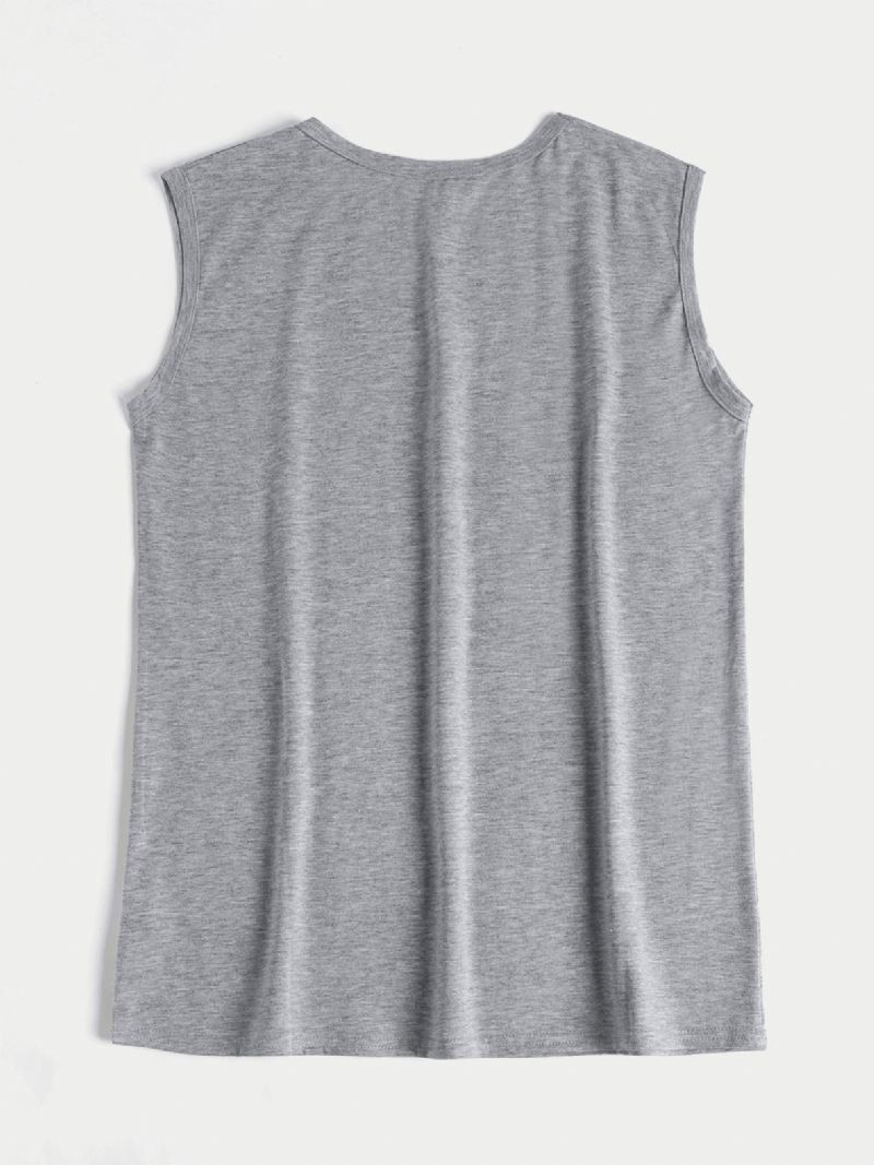 Grå Bogstavmønster Rund Hals Ærmeløs Basic Casual Tank Top