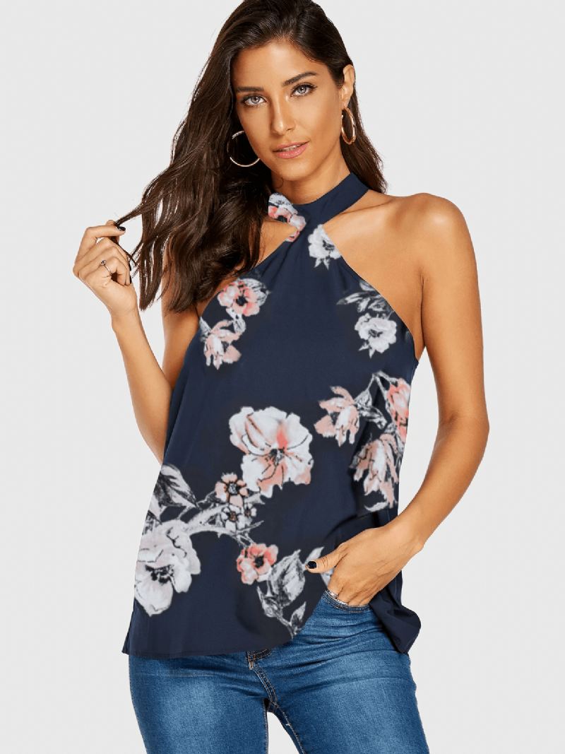 Kvinder Casual Random Floral Med Tryk Halter Ærmeløs Cami